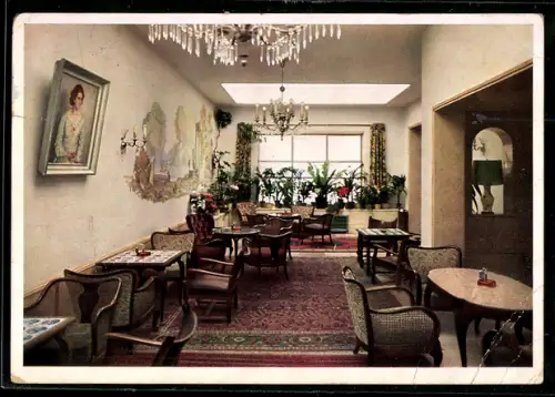 AK München, Geisels Hotel Excelsior, am Hauptbahnhof, Teilansicht des Wintergartens