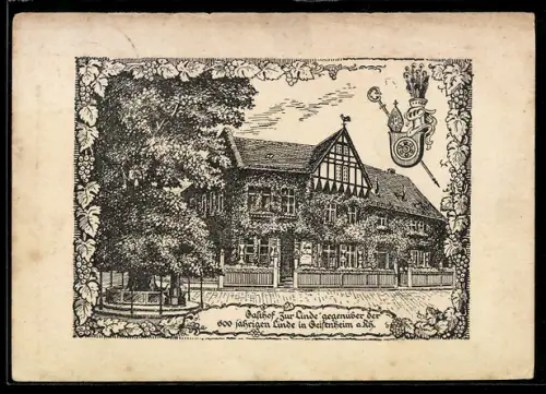 Künstler-AK Geisenheim im Rheingau, Hotel Zur Linde, Wollmann Wwe., Aussenansicht