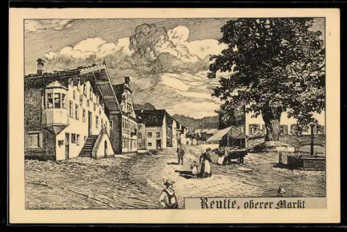 Künstler-AK Reutte, Partie am Oberen Markt