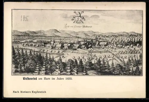 Künstler-AK Walkenried am Harz, Merian-Ortsansicht im Jahre 1650