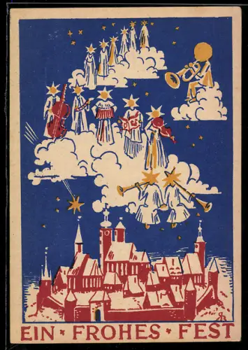 AK Weihnachtsengel-Chor in den Wolken