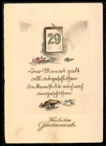 AK Blumen und Kalenderblatt Zahl 29, Gedicht