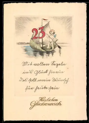 AK Elfe in einem Boot mit Zahl 23 auf dem Segel