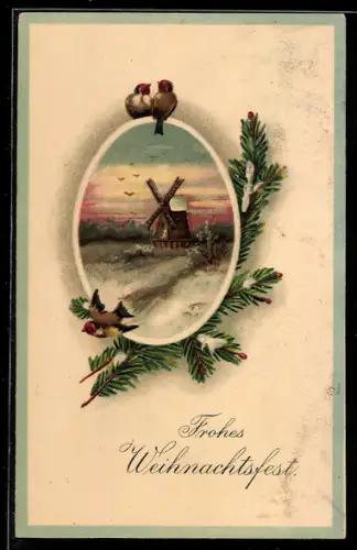 AK Mühle im Schnee, Weihnachten