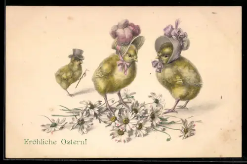 AK Feine Osterküken auf Margeriten