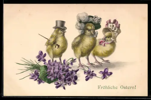 AK Feine Osterküken mit griesgrämigen Blicken