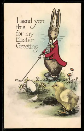 AK I send you this for my Easter Greeting, Golf spielender Osterhase