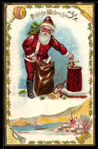 AK Weihnachtsmann mit Geschenken im Sack