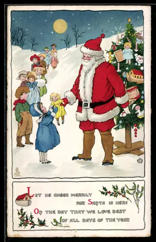AK Weihnachtsmann üerreicht Kindern Geschenke