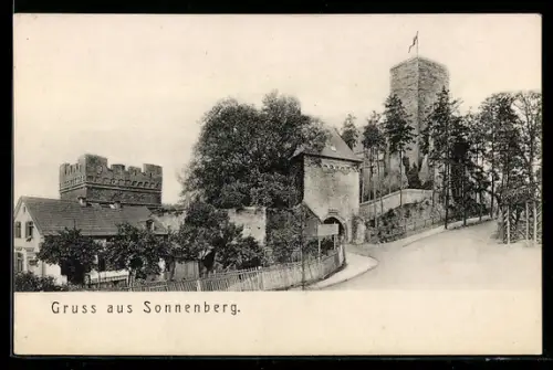 AK Sonnenberg, Burganlage mit Turm und Torhaus