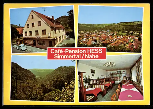 AK Simmertal /Nahe, Café-Pension Hess, Ortsansicht, Gastraum, Landschaft