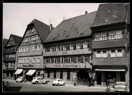 Foto-AK Ochsenfurt, Hotel Schnecke mit Strassenpartie