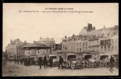 AK Aire sur-la-Lys, Les autos-ambulances de la Croix Rouge britannique