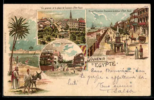Lithographie Port Said, Avenue de Lesseps