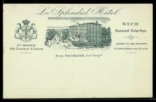 Lithographie Nice, Le Splendid Hôtel, Boulevard Victor-Hugo