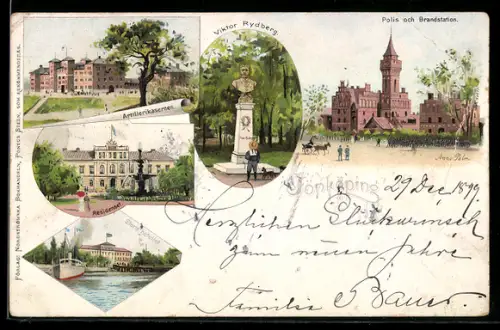Lithographie Jönköping, Polis och Brandstation, Artilleriekasernen, Residenset, Viktor Rydberg
