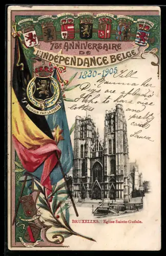 AK Bruxelles, 75. Anniversaire de l`Indépendance Belge 1905, Eglise Sainte-Gudule