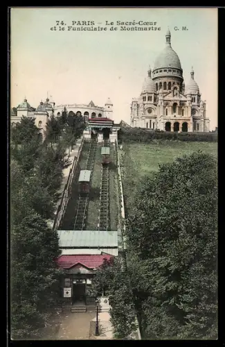 AK Paris, Le Sacré-Coeur et le Funiculaire de Montmartre