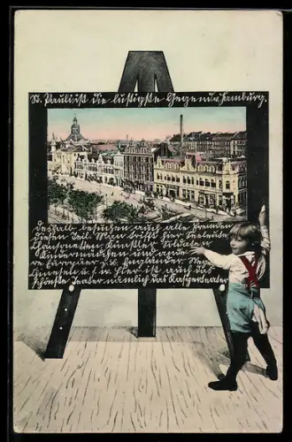 Schultafel-AK Hamburg-St. Pauli, Strassenzeile Reeperbahn