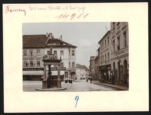 Fotografie Brück & Sohn, Meissen, Ansicht Kamenz, Markt mit Bautzner Strasse, Ladengeschäft Gerling & Rockstroh