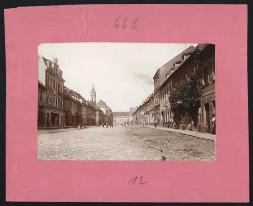 Fotografie Brück & Sohn, Meissen, Ansicht Grossenhain, Frauenmarkt gesäumt von Ladengeschäften