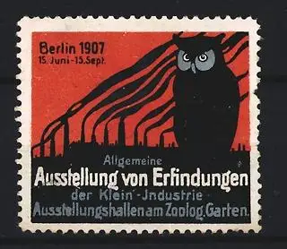 Reklamemarke Berlin 1907, Allgemeine Ausstellung von Erfindungen, Eule