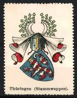 Reklamemarke Thüringen, Stammwappen, Helm und Löwe