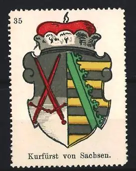 Reklamemarke Adel Sachsen, Kurfürst von Sachsen, Wappen mit Schwertern und Helmzier