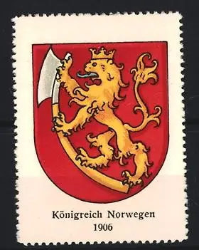 Reklamemarke Königreich Norwegen, 1906, Löwe mit Axt im Wappen
