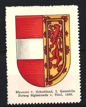 Reklamemarke Schottland, Eleonore v. Schottland, Wappen mit Löwe, 1469