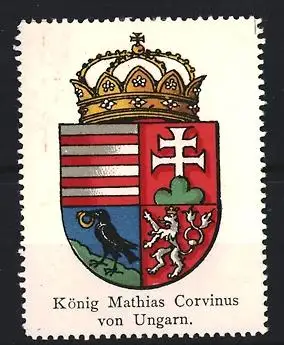 Reklamemarke Ungarn, König Mathias Corvinus von Ungarn, Wappen mit Krone