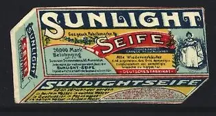 Reklamemarke Sunlight Seife, Preisbelohnung 20000 Mark, Frau mit Schürze