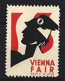 Reklamemarke Vienna Fair, Sept 1-8, 1935, Profil von Götterbote Hermes