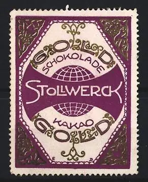 Reklamemarke Stollwerck, Gold Schokolade Kakao, Weltkugel