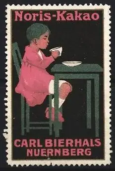 Reklamemarke Nürnberg, Carl Bierhals Noris-Kakao, Kind am Tisch