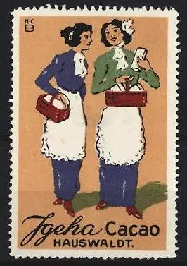 Reklamemarke Igeha Cacao, Hauswaldt, zwei Frauen mit Körben