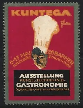 Reklamemarke Barmen, Ausstellung Gastronomie 1926, Kochmütze