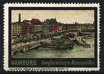 Reklamemarke Hamburg, Jungfernstieg m. Alsterpavillon, Ortsansicht