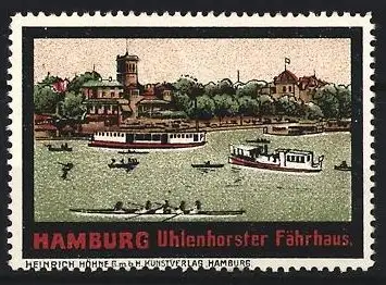 Reklamemarke Hamburg, Uhlenhorster Fährhaus, Boote auf der Alster