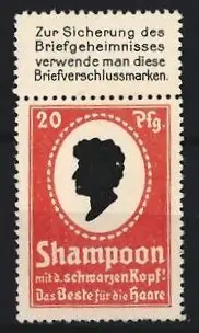 Reklamemarke Shampoon, Schwarzer Kopf-Silhouette