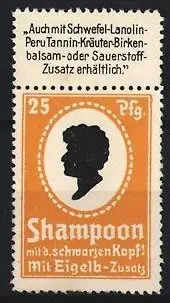 Reklamemarke Shampoon mit Eigelb-Zusatz, Silhouette eines Kopfes