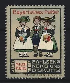 Reklamemarke Hannover, Bahlsen Kekse & Biscuit's, Bayerisches Paket, Trachtenkinder
