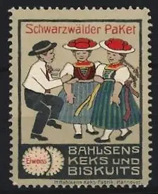 Reklamemarke Hannover, Bahlsen Kekse & Biscuit's, Schwarzwälder Paket, Tanzendes Paar in Tracht