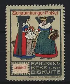 Reklamemarke Hannover, Bahlsens Keks und Biskuits, Frauen in Schaumburger Tracht