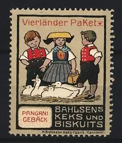 Reklamemarke Hannover, Bahlsen Kekse & Biscuit's, Vierländer Paket, Kinder in Tracht