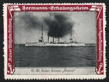 Reklamemarke Seemanns-Erholungsheim, S.M. kleiner Kreuzer Emden, Kaiser Wilhelm-Stiftung