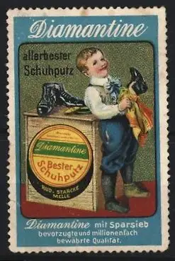 Reklamemarke Diamantine, Allerbester Schuhputz, Junge mit Schuhbürste