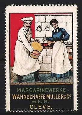 Reklamemarke Cleve, Margarinewerke Wahnschaffe, Müller & Co, Bäcker und Köchin