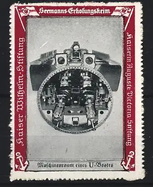 Reklamemarke Seemann's Erhoungsheim, Kaiser Wilhelm-Stiftung, Maschinenraum U-Boot, Submarine Engine Section