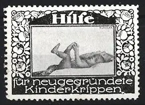 Reklamemarke Hilfe für neu gegründete Kinderkrippen, Liegendes Baby